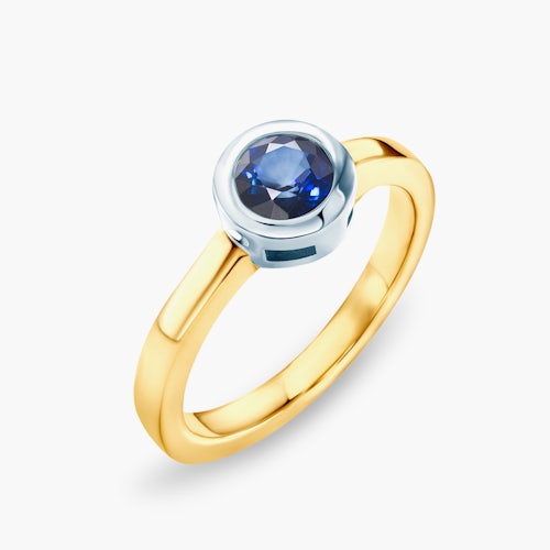 Pierścionek zaręczynowy SAVICKI: dwukolorowe złoto, niebieski szafir